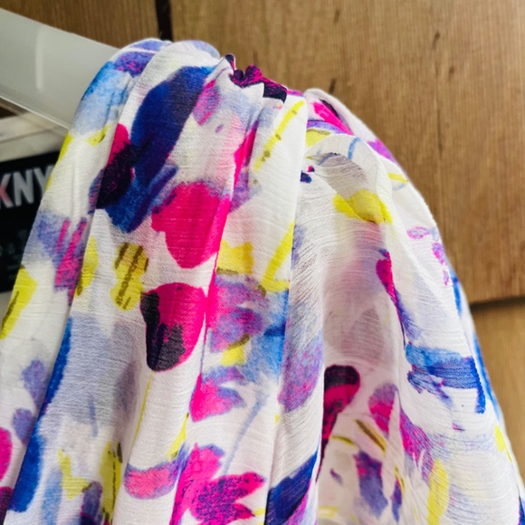 DKNY Printed Flutter Sleeve Faux Wrap Midi High - Low Chiffon Dress Size 14 $134 - Picture 13 of 17